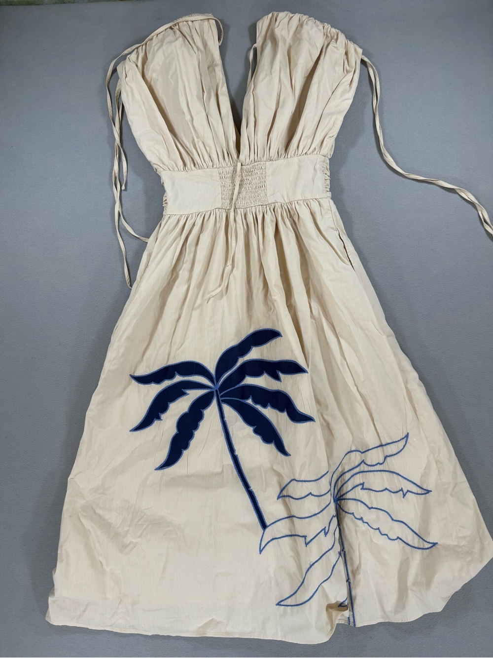 Ciebon Gale Cream Midi Dress with Navy Palm Motif cotton M - Picture 12 of 14